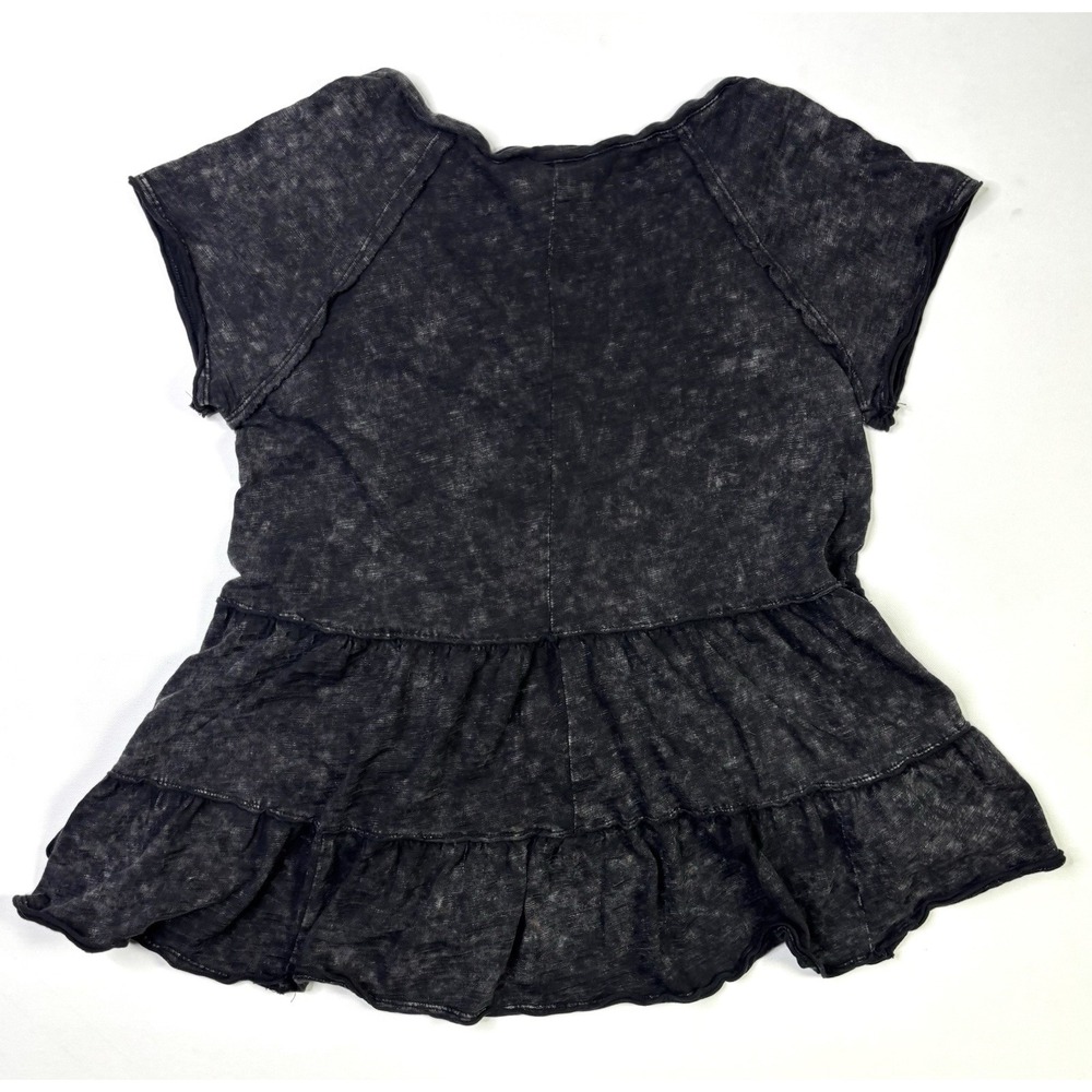 Truself Tunic Top Women's Small Black Mineral Wash Tiered Ruffle V-Neck - Picture 5 of 8